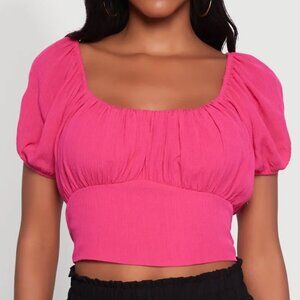 Ambiance Top with Puff Sleeves and Scoop Neck Fuchsia